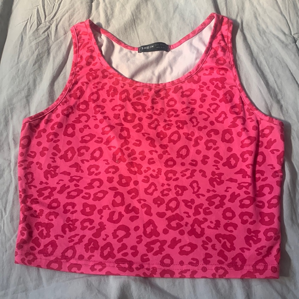 Pink cheetah print tank crop top